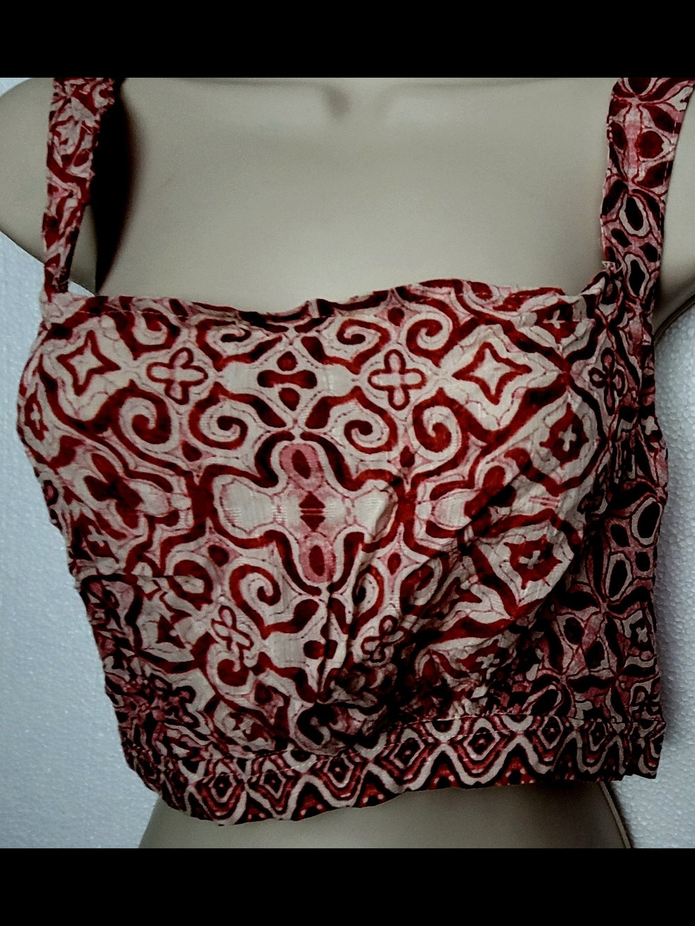 Nicole Miller Burgendy Tones & White Patterned Crop Top NWT Size Med Women's